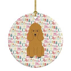 2.8 x 2.8 in. Unisex Merry Christmas Poodle Tan Ceramic Ornament, Multi Color