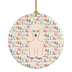 2.8 x 2.8 in. Unisex Merry Christmas Poodle White Ceramic Ornament, Multi Color