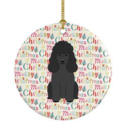 2.8 x 2.8 in. Unisex Merry Christmas Poodle Black Ceramic Ornament, Multi Color
