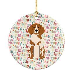 2.8 x 2.8 in. Unisex Merry Christmas Brittany Spaniel Ceramic Ornament, Multi Color