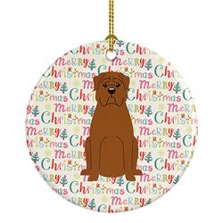 2.8 x 2.8 in. Unisex Merry Christmas Dogue de Bourdeaux Ceramic Ornament, Multi Color
