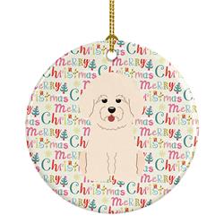 2.8 x 2.8 in. Unisex Merry Christmas Bichon Frise Ceramic Ornament, Multi Color