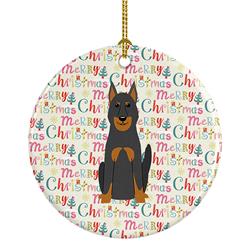 2.8 x 2.8 in. Unisex Merry Christmas Beauce Shepherd Dog Ceramic Ornament, Multi Color