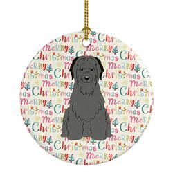 2.8 x 2.8 in. Unisex Merry Christmas Briard Black Ceramic Ornament, Multi Color