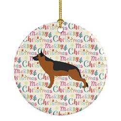 2.8 x 2.8 in. Unisex German Shepherd Merry Christmas Ceramic Ornament, Multi Color