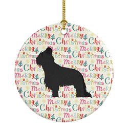 2.8 x 2.8 in. Unisex Briard Merry Christmas Ceramic Ornament, Multi Color