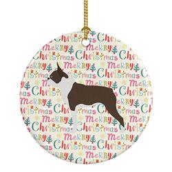 2.8 x 2.8 in. Unisex Boston Terrier Merry Christmas Ceramic Ornament, Multi Color