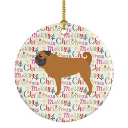 2.8 x 2.8 in. Unisex Pug Merry Christmas Ceramic Ornament, Multi Color