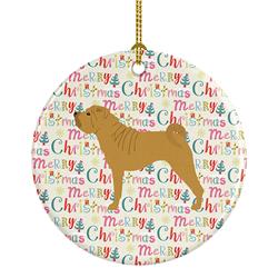 2.8 x 2.8 in. Unisex Shar Pei Merry Christmas Ceramic Ornament, Multi Color