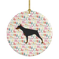 2.8 x 2.8 in. Unisex Doberman Pinscher Merry Christmas Ceramic Ornament, Multi Color