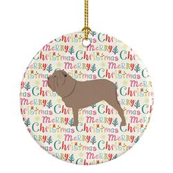 2.8 x 2.8 in. Unisex Neapolitan Mastiff Merry Christmas Ceramic Ornament, Multi Color