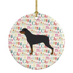 2.8 x 2.8 in. Unisex Rottweiler Merry Christmas Ceramic Ornament, Multi Color