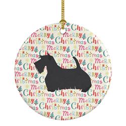 2.8 x 2.8 in. Unisex Scottish Terrier Merry Christmas Ceramic Ornament, Multi Color