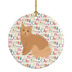 2.8 x 2.8 in. Unisex Selkirk Rex Cat Christmas Ceramic Ornament