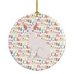 2.8 x 2.8 in. Unisex Sphynx Cat Christmas Ceramic Ornament