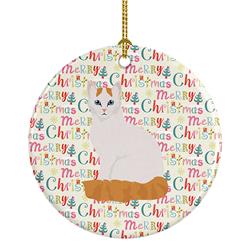 2.8 x 2.8 in. Unisex Turkish Van Cat Christmas Ceramic Ornament