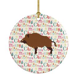 2.8 x 2.8 in. Unisex Wild Boar Pig Christmas Ceramic Ornament