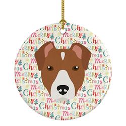 2.8 x 2.8 in. Unisex Rat Terrier Merry Christmas Ceramic Ornament, Multi Color
