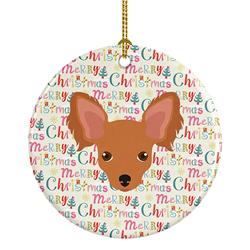 2.8 x 2.8 in. Unisex Russian Tor Terrier Merry Christmas Ceramic Ornament, Multi Color