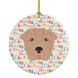2.8 x 2.8 in. Unisex Shar Pei Merry Christmas Ceramic Ornament, Multi Color