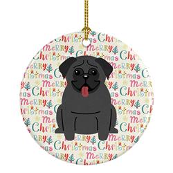 2.8 x 2.8 in. Unisex Merry Christmas Pug Black Ceramic Ornament, Multi Color