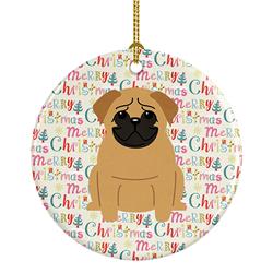 2.8 x 2.8 in. Unisex Merry Christmas Pug Brown Ceramic Ornament, Multi Color