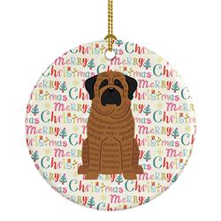 2.8 x 2.8 in. Unisex Merry Christmas Mastiff Brindle Ceramic Ornament, Multi Color
