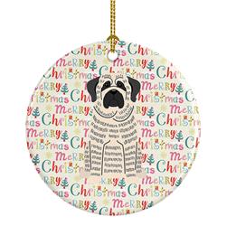 2.8 x 2.8 in. Unisex Merry Christmas Mastiff Brindle White Ceramic Ornament, Multi Color