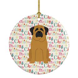 2.8 x 2.8 in. Unisex Merry Christmas Mastiff Ceramic Ornament, Multi Color