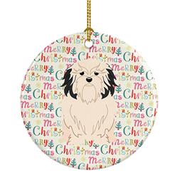 2.8 x 2.8 in. Unisex Merry Christmas Lowchen Ceramic Ornament, Multi Color