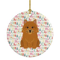 2.8 x 2.8 in. Unisex Merry Christmas Norwich Terrier Ceramic Ornament, Multi Color