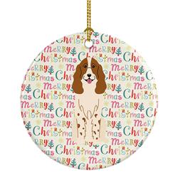 2.8 x 2.8 in. Unisex Merry Christmas Russian Spaniel Ceramic Ornament, Multi Color