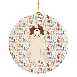 2.8 x 2.8 in. Unisex Merry Christmas Saint Bernard Ceramic Ornament, Multi Color