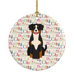 2.8 x 2.8 in. Unisex Merry Christmas Entlebucher Ceramic Ornament, Multi Color