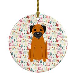 2.8 x 2.8 in. Unisex Merry Christmas Border Terrier Ceramic Ornament, Multi Color