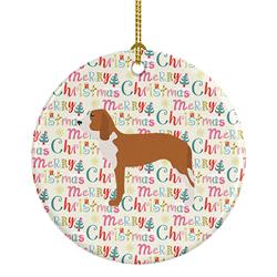 2.8 x 2.8 in. Unisex Spanish Hound Merry Christmas Ceramic Ornament, Multi Color
