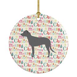 2.8 x 2.8 in. Unisex Irish Wolfhound Merry Christmas Ceramic Ornament, Multi Color