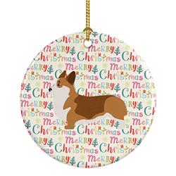 2.8 x 2.8 in. Unisex Corgi Merry Christmas Ceramic Ornament, Multi Color