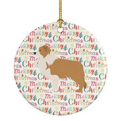 2.8 x 2.8 in. Unisex Red Border Collie Merry Christmas Ceramic Ornament, Multi Color