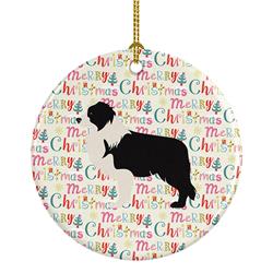 2.8 x 2.8 in. Unisex Black Border Collie Merry Christmas Ceramic Ornament, Multi Color