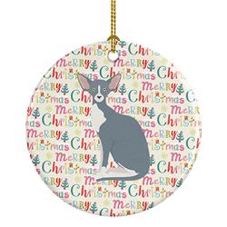 2.8 x 2.8 in. Unisex Peterbald Cat Christmas Ceramic Ornament