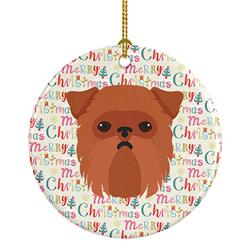 2.8 x 2.8 in. Unisex Brussels Griffon Merry Christmas Ceramic Ornament, Multi Color