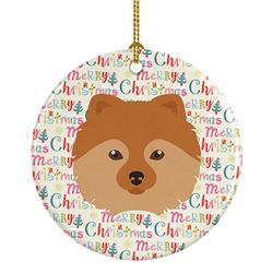 2.8 x 2.8 in. Unisex German Spitz Merry Christmas Ceramic Ornament, Multi Color