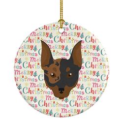 2.8 x 2.8 in. Unisex Harlequin Pinscher Merry Christmas Ceramic Ornament, Multi Color
