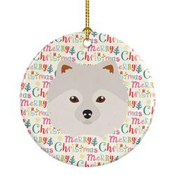 2.8 x 2.8 in. Unisex Japanese Spitz Merry Christmas Ceramic Ornament, Multi Color