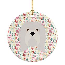 2.8 x 2.8 in. Unisex Lhasa Apso Merry Christmas Ceramic Ornament, Multi Color