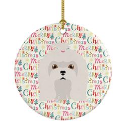 2.8 x 2.8 in. Unisex Maltese Merry Christmas Ceramic Ornament, Multi Color