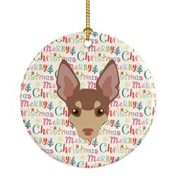 2.8 x 2.8 in. Unisex Miniature Fox Terrier Merry Christmas Ceramic Ornament, Multi Color