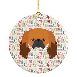 2.8 x 2.8 in. Unisex Pekingese Merry Christmas Ceramic Ornament, Multi Color