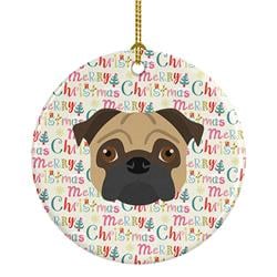 2.8 x 2.8 in. Unisex Pug Merry Christmas Ceramic Ornament, Multi Color